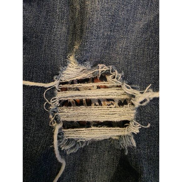 Tricot Distressed Skinny Jeans Sz 9/29 Leopard Patch Ripped Denim Mid Rise Jeans - Picture 3 of 6